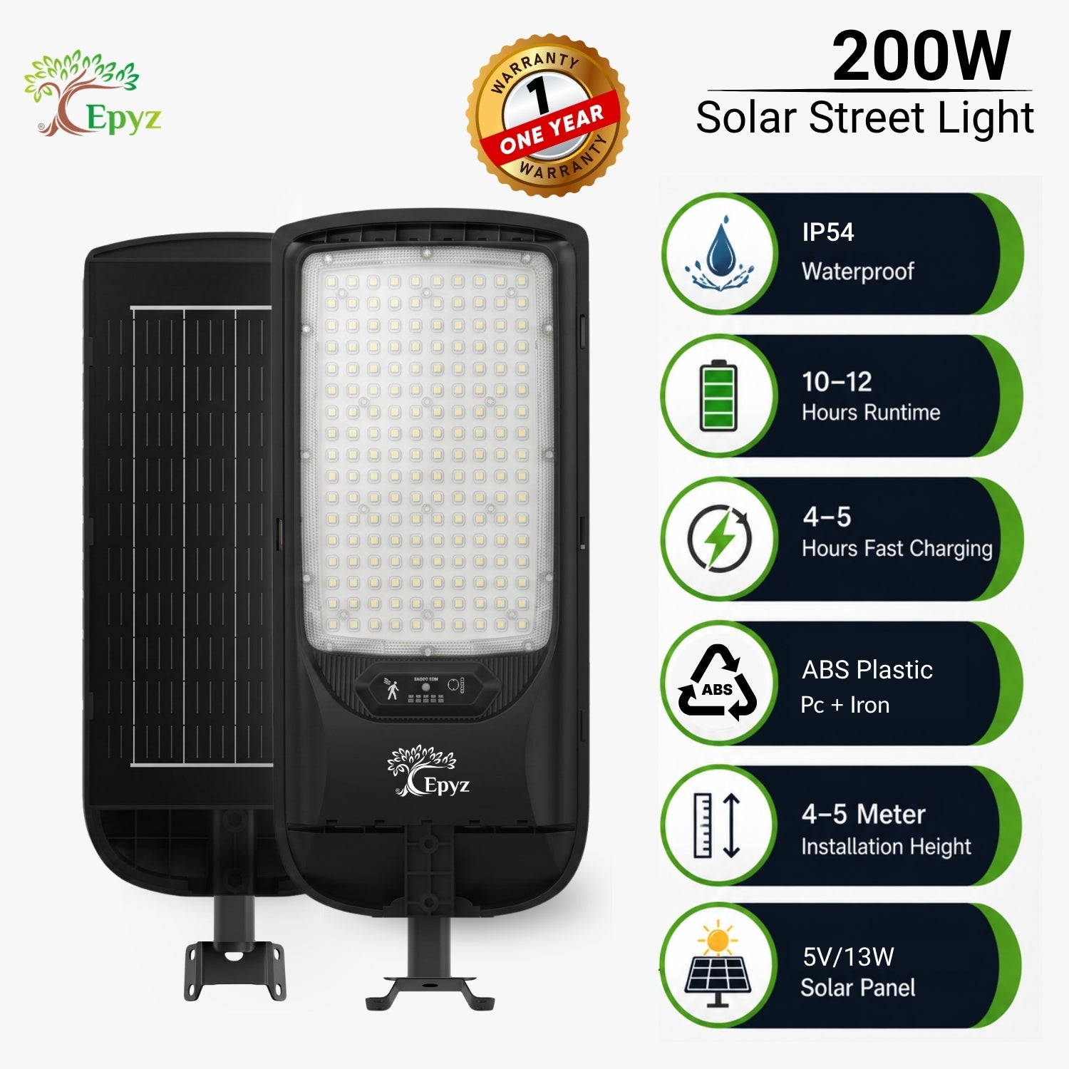200 WATT SOLAR STREET LIGHT WITH OPTICAL LENS & (170 LED)