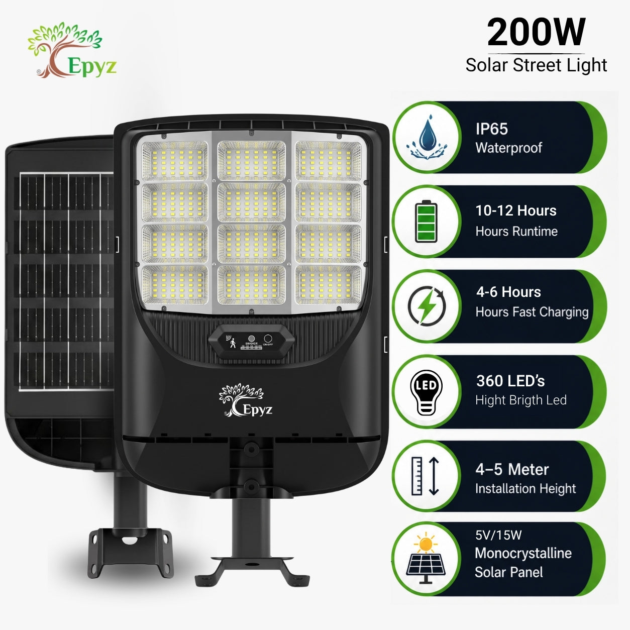 200 WATT SOLAR STREET LIGHT WITH (360 LEDS)