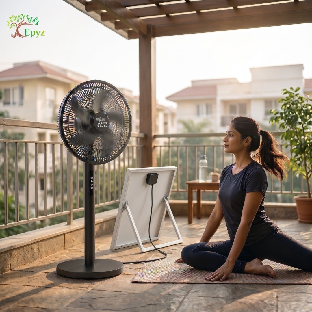 SOLAR BLACK PORTABLE PEDESTAL FAN - FS928