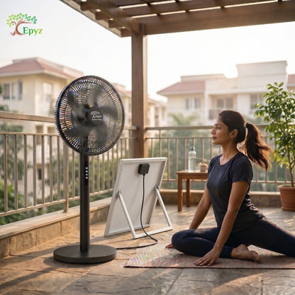 SOLAR BLACK PORTABLE PEDESTAL FAN - FS928