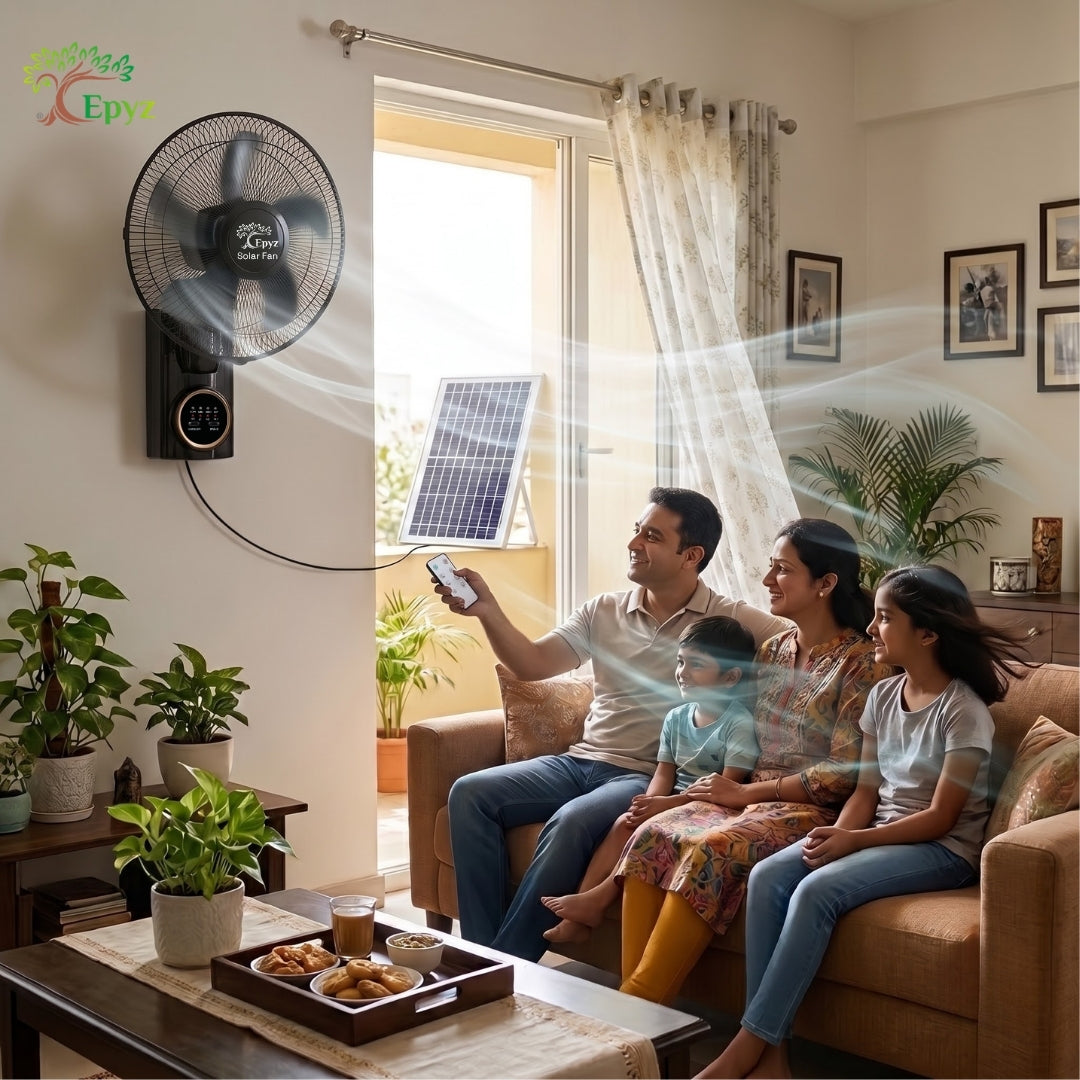 SOLAR PORTABLE & ADJUSTABLE BLACK WALL FAN - FS298