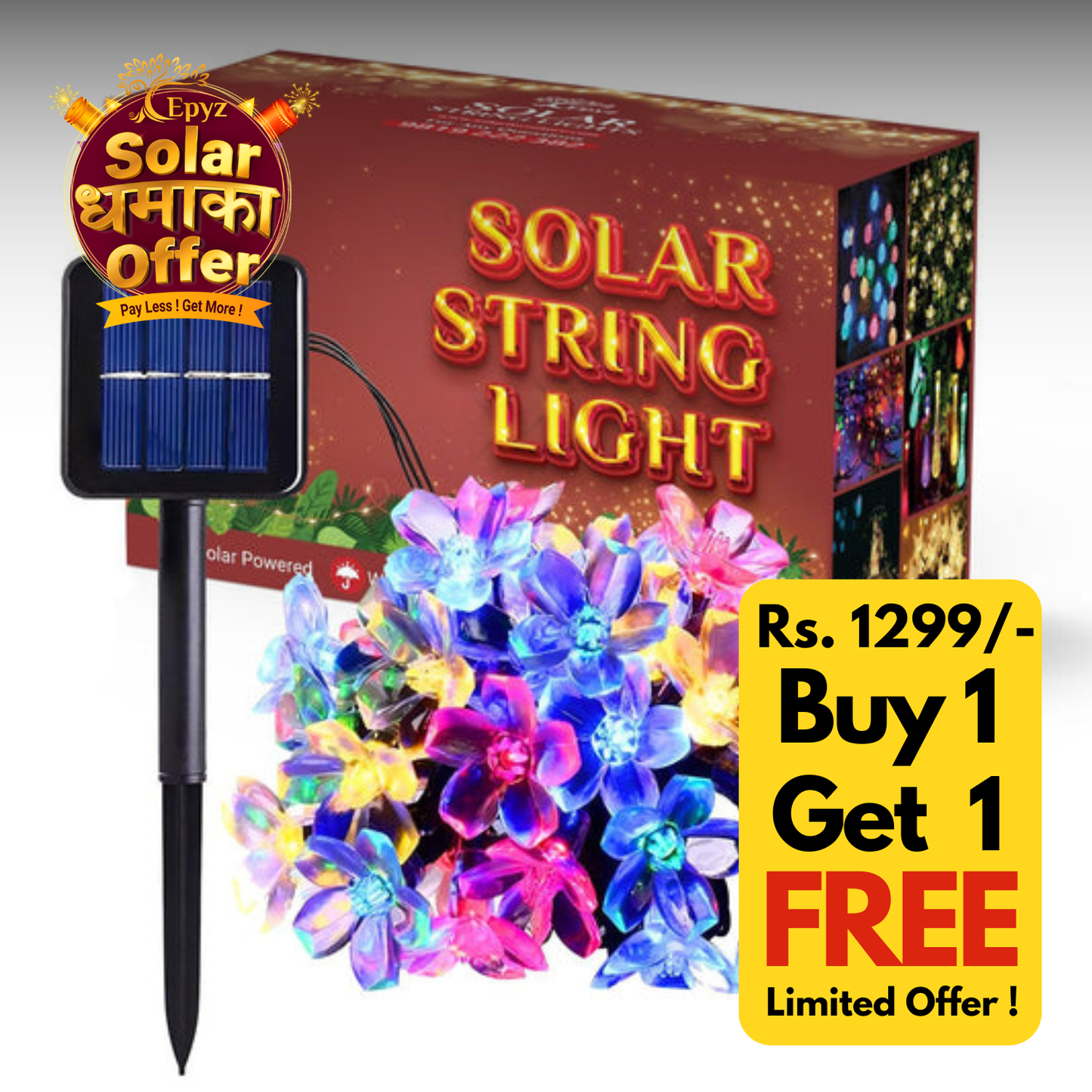 Solar Flower Lights For Home Decor Multicolour - Epyz( Buy 1 Get 1 Free ! )