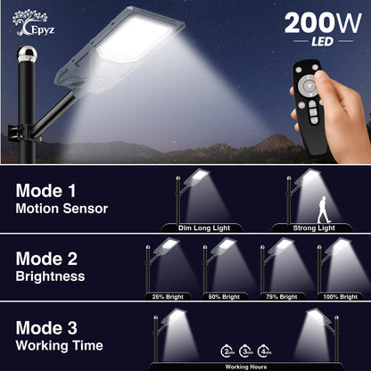 200 WATT SOLAR STREET LIGHT WITH MOTION SENSOR