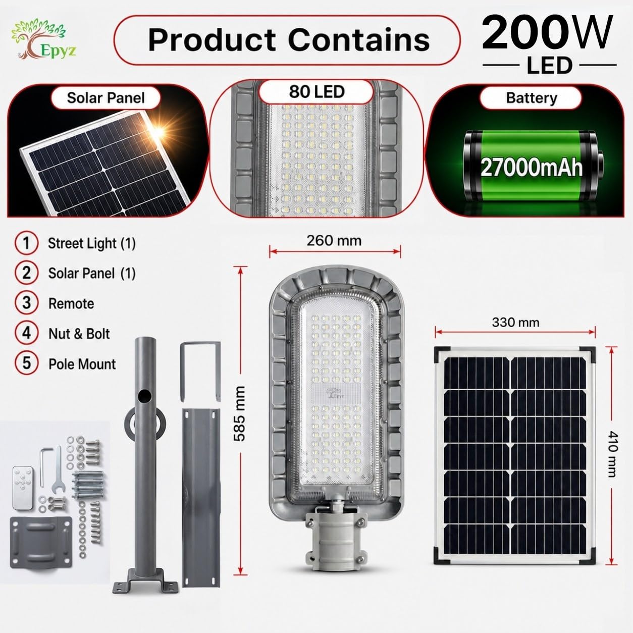 200 WATT SEMI-INTEGRATED SOLAR STREET LIGHT WITH ALUMINIUM BODY