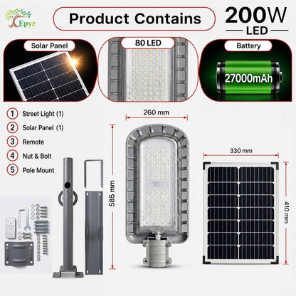 200 WATT SEMI-INTEGRATED SOLAR STREET LIGHT WITH ALUMINIUM BODY