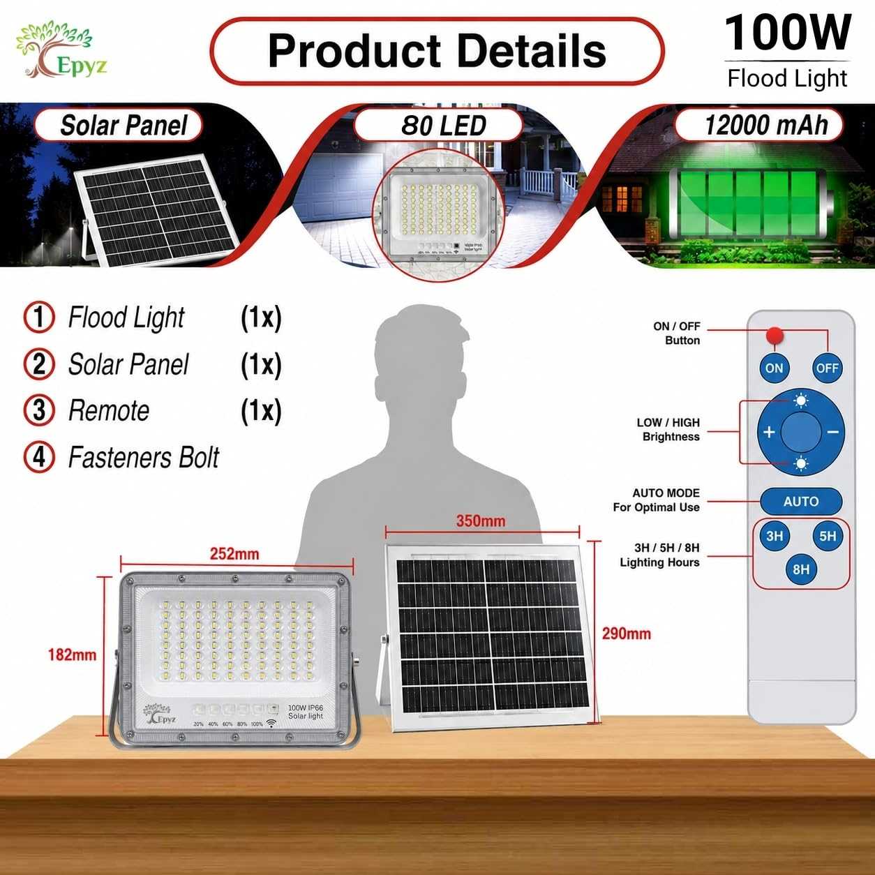 100WATT SOLAR FLOOD LIGHT WITH ALUMINIUM BODY