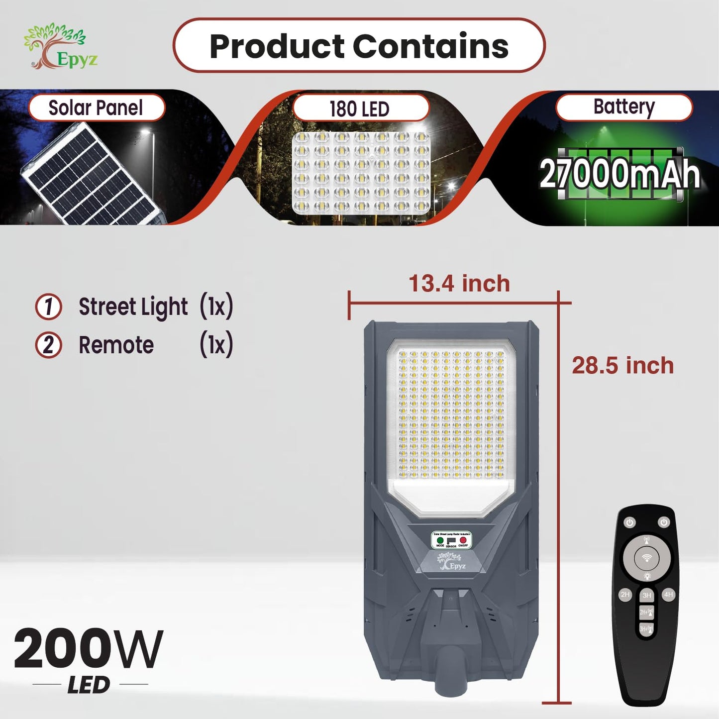 200 WATT SOLAR STREET LIGHT WITH MOTION SENSOR