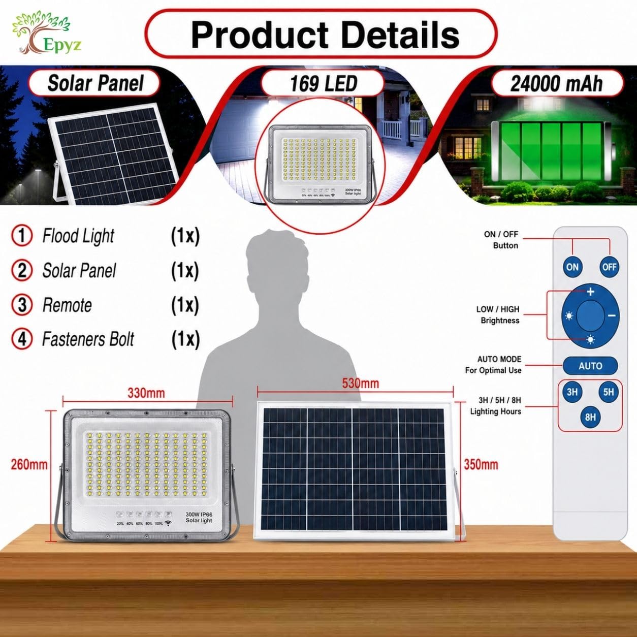 300 WATT SOLAR FLOOD LIGHT WITH ALUMINIUM BODY