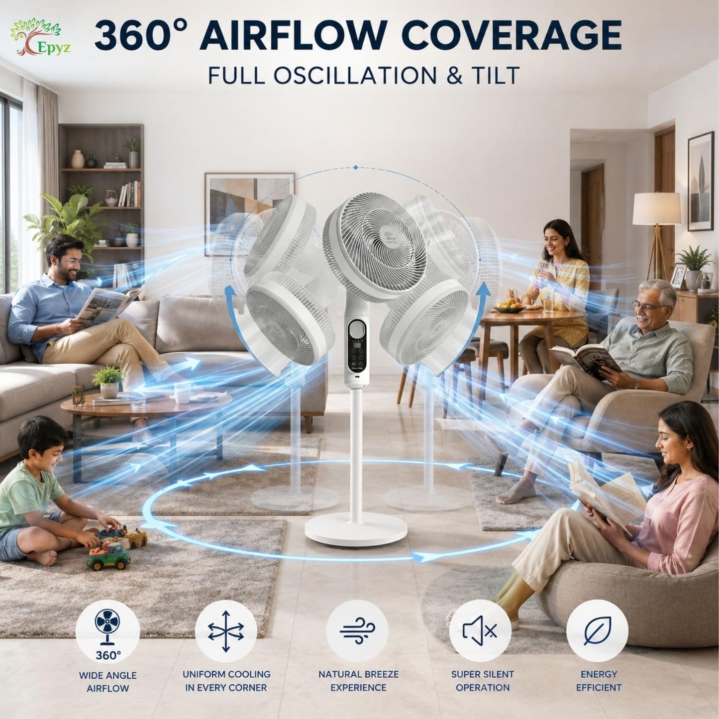 SOLAR POWERED AIR CIRCULATOR FAN WITH 360° ADJUSTABLE TABLE & PEDESTAL FAN