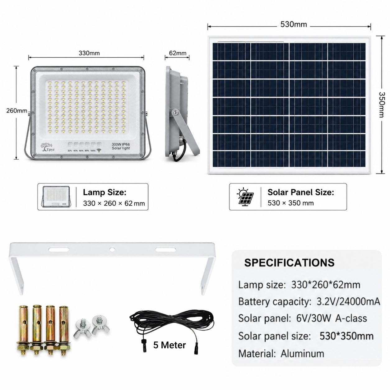 300 WATT SOLAR FLOOD LIGHT WITH ALUMINIUM BODY