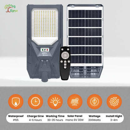 200 WATT SOLAR STREET LIGHT WITH MOTION SENSOR