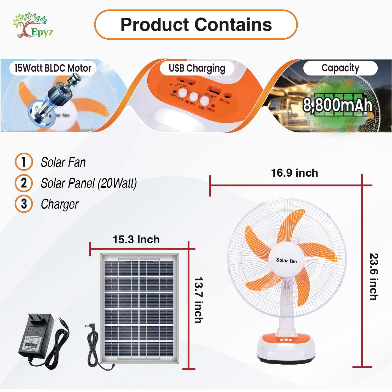 SOLAR POWERED RECHARGEABLE FAN 16 INCH ( TABLE FAN )