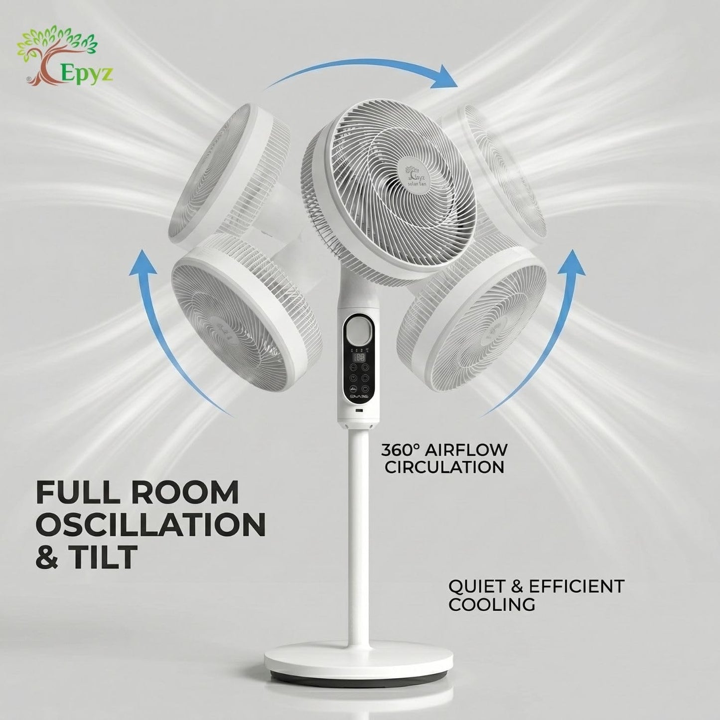 SOLAR POWERED AIR CIRCULATOR FAN WITH 360° ADJUSTABLE TABLE & PEDESTAL FAN