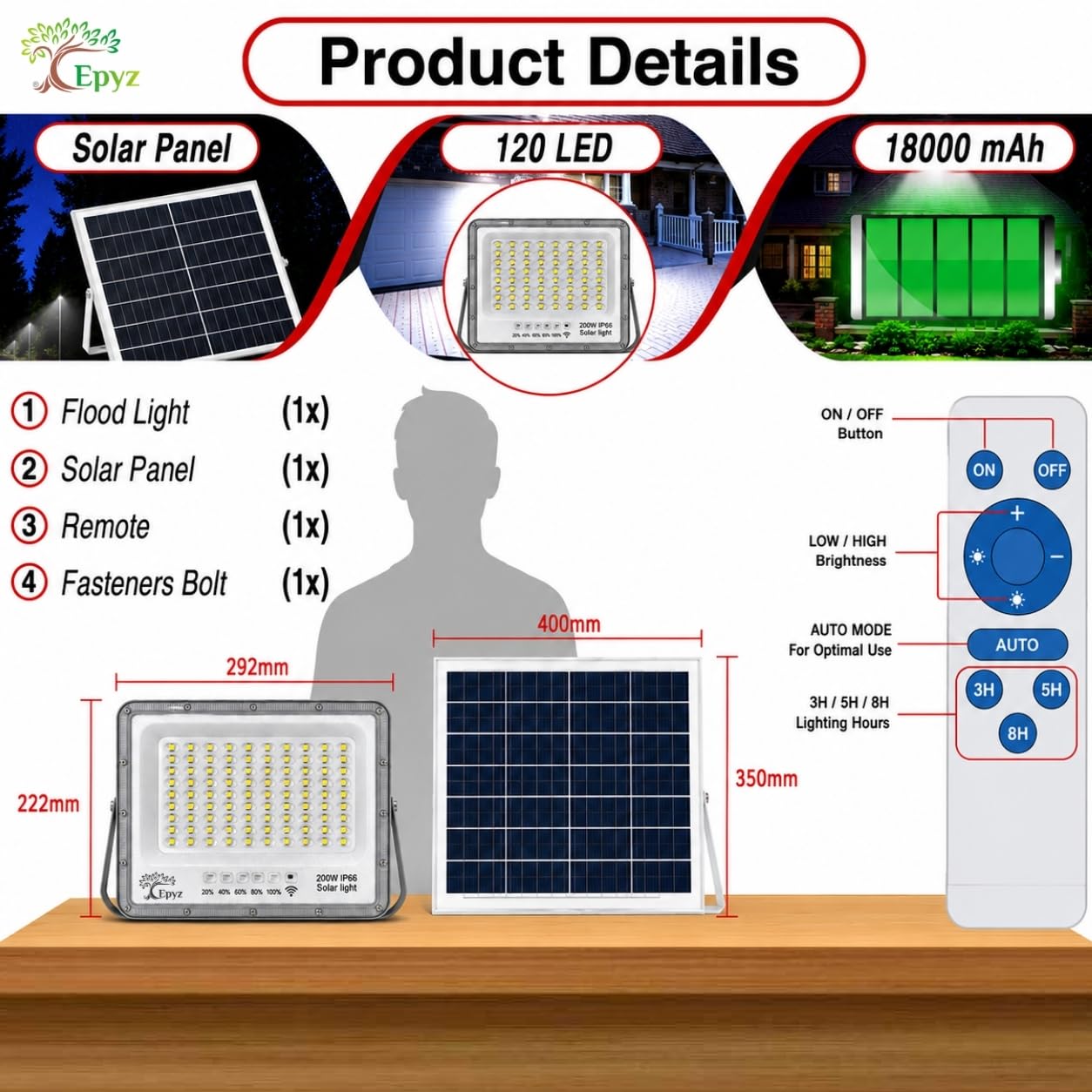 200 WATT SOLAR FLOOD LIGHT WITH ALUMINIUM BODY