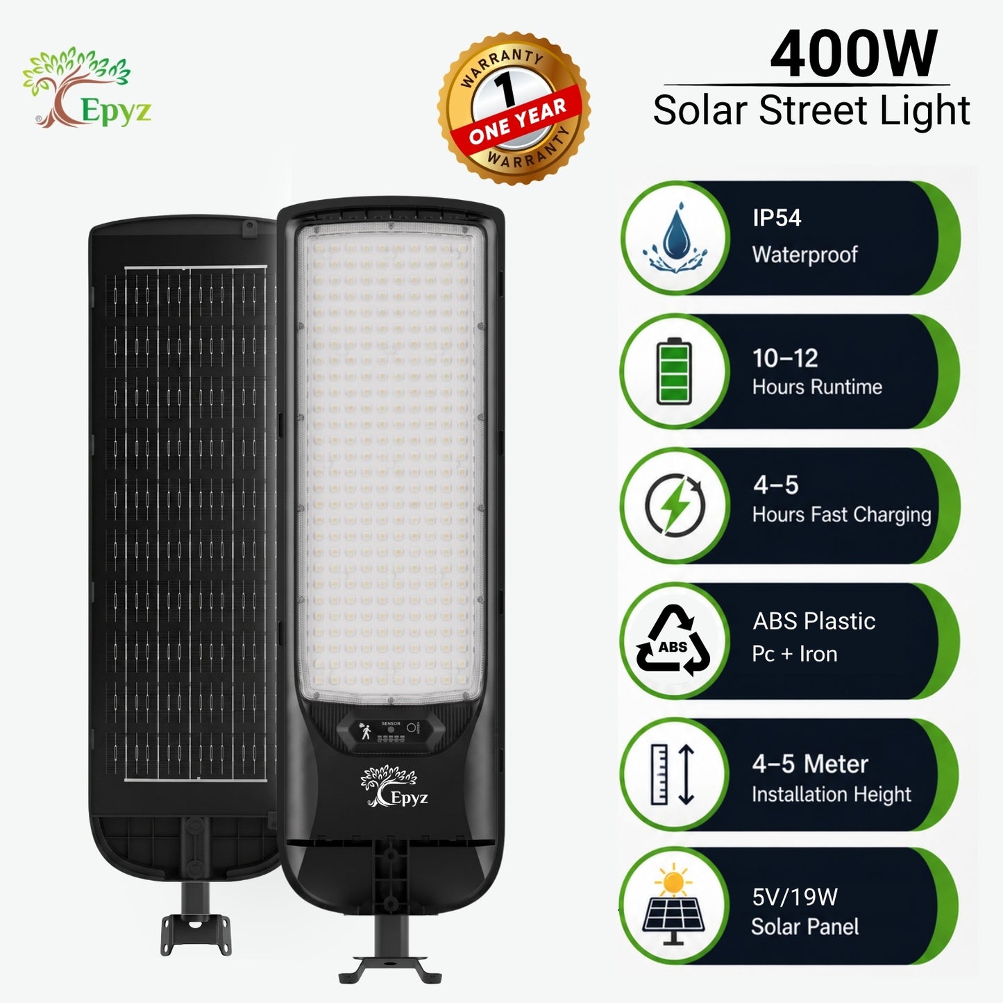 400 WATT SOLAR STREET LIGHT WITH OPTICAL LENS & (280 LED)