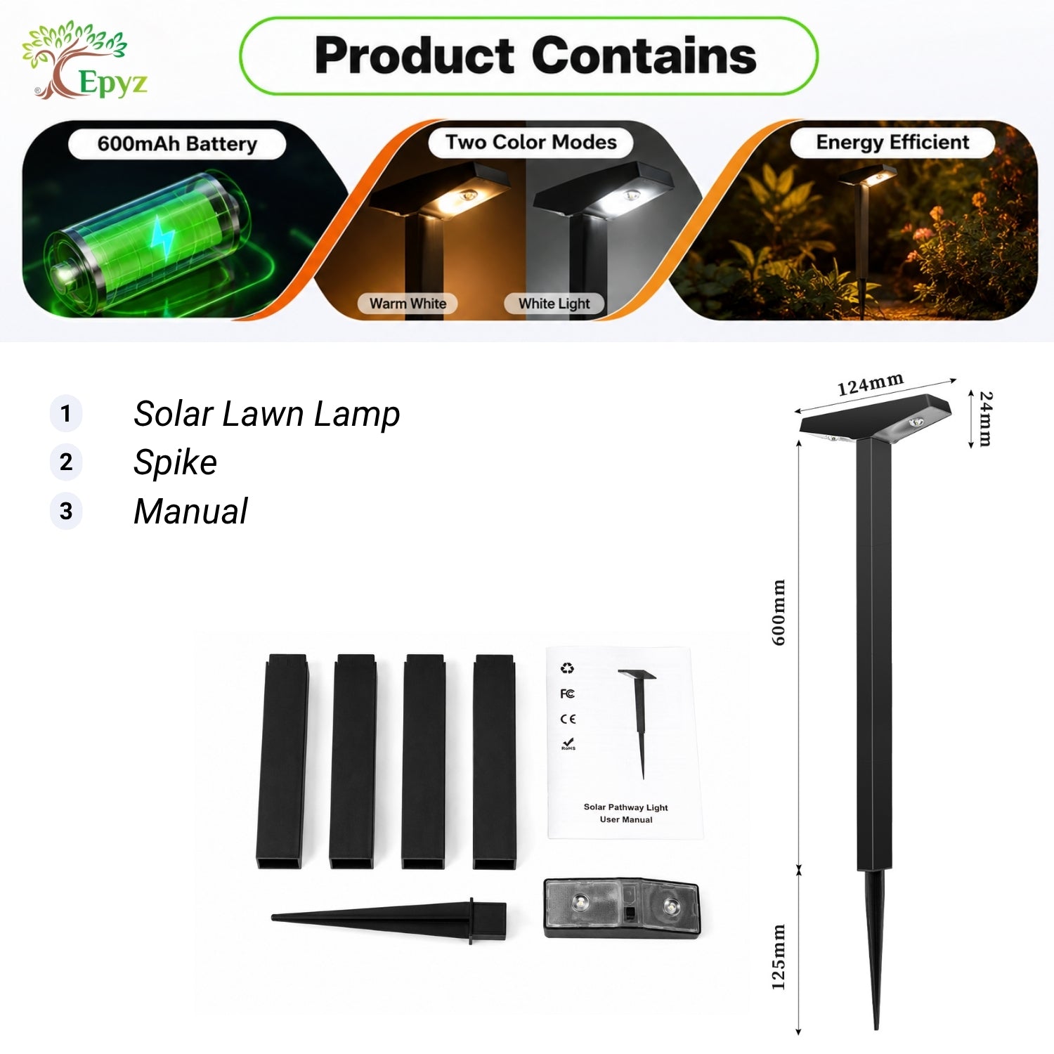 SOLAR PATHWAY LIGHT FOR OUTDOOR (WARM & WHITE COLOUR)