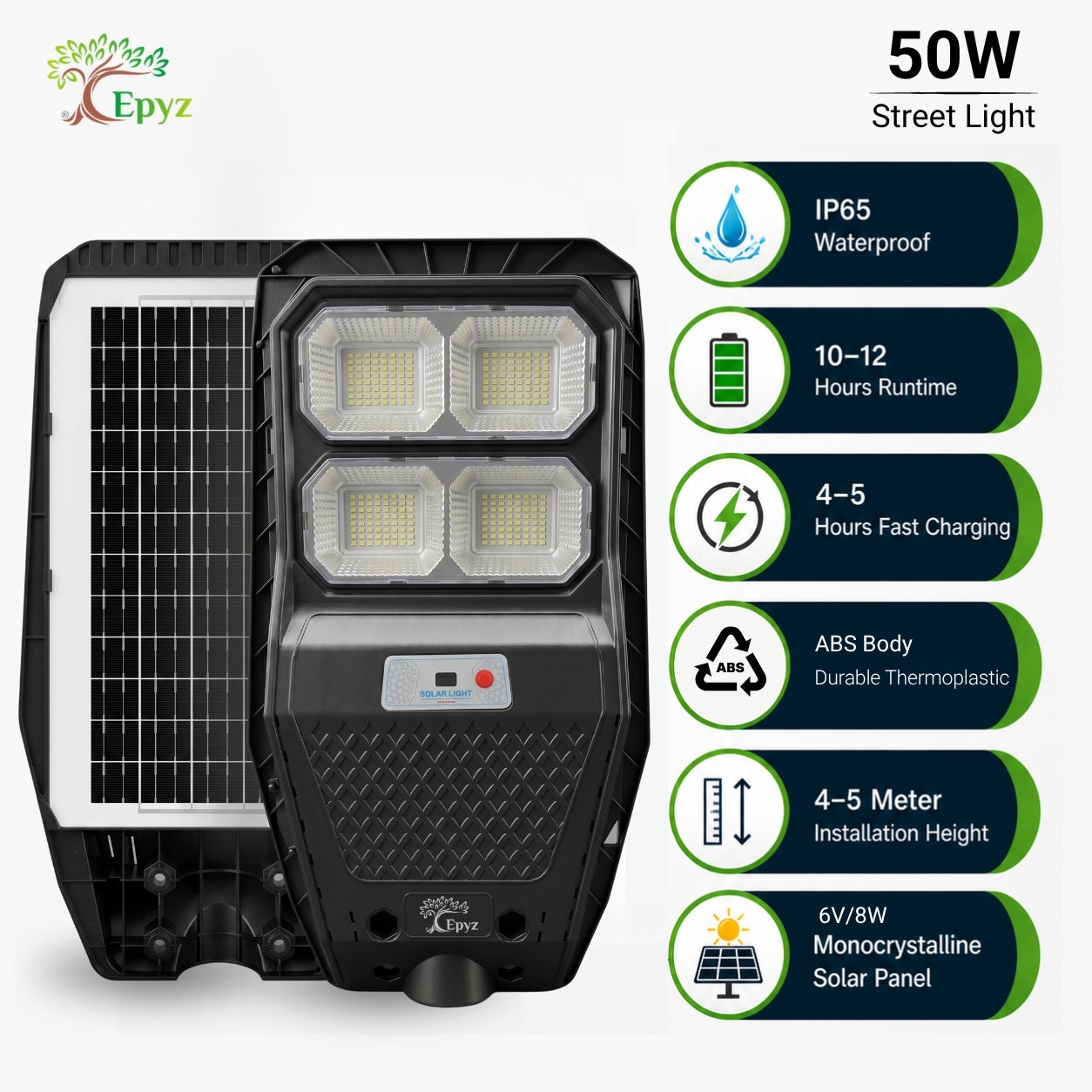 50 Watt Solar Street White Light (Without Pole)