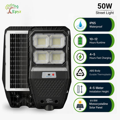 50 Watt Hexagon Solar Street White Light for Garden (With Pole)