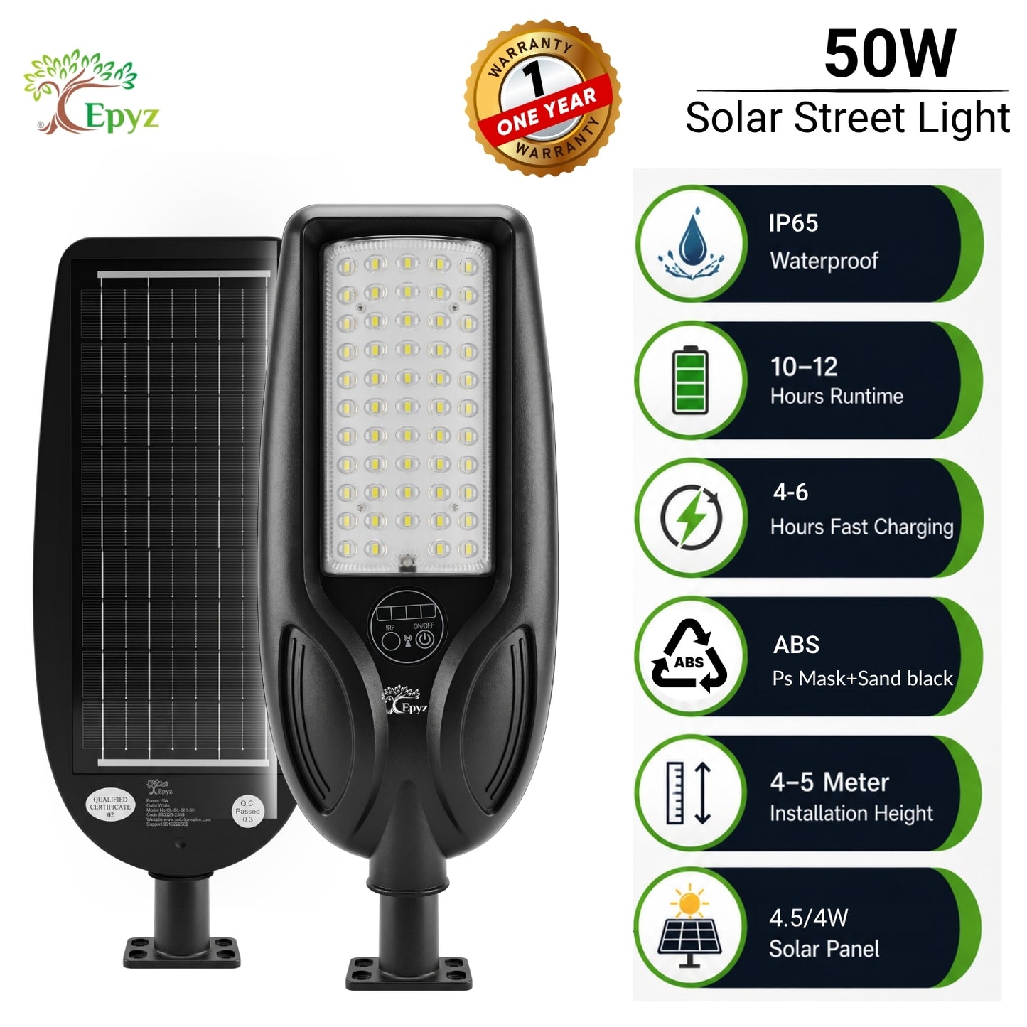 50WATT SOLAR STREET LIGHT WITH OPTICAL LENS LED