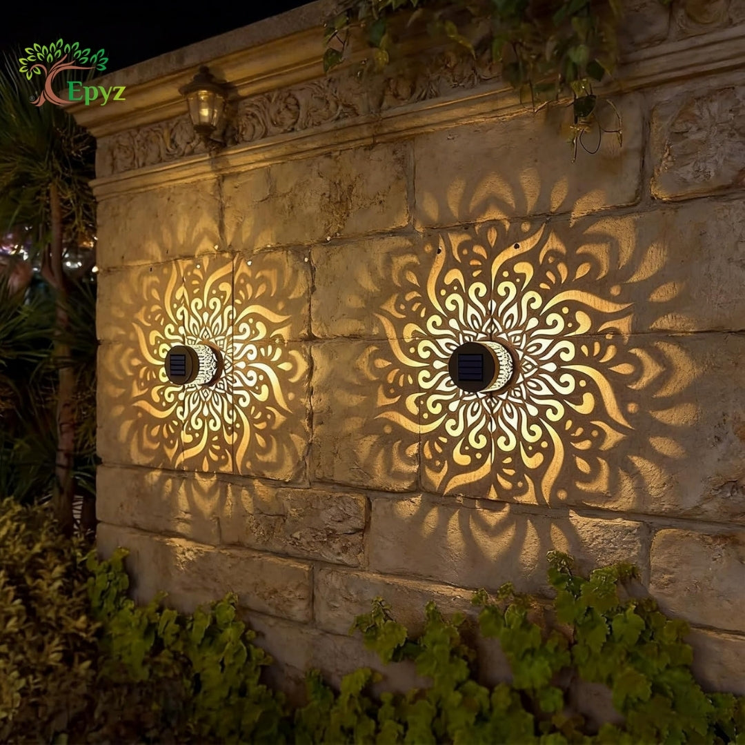 SOLAR MANDALA FENCE LIGHT OUTDOOR USE, WARM YELLOW