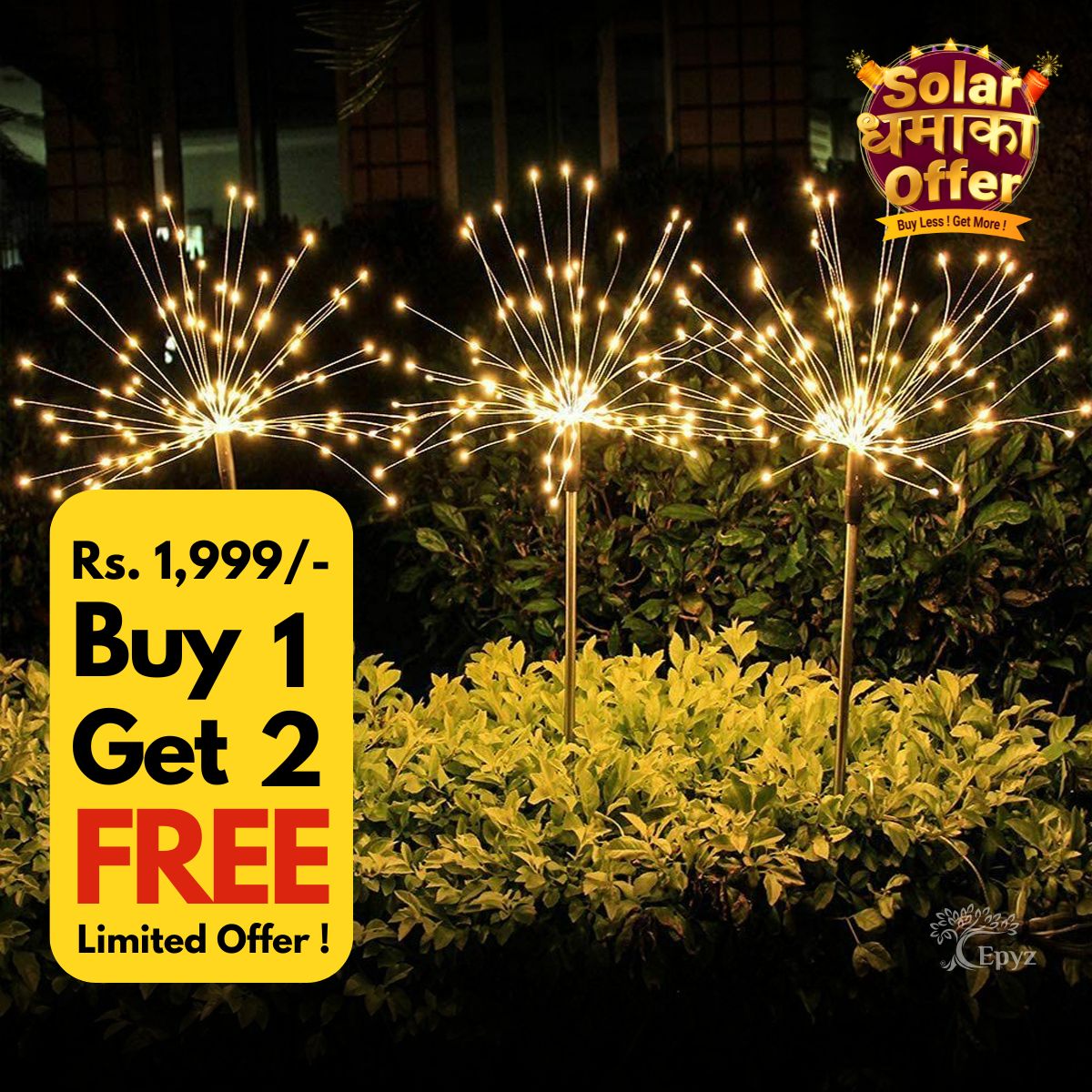 Solar Yellow Light Flower 90 Led (Buy 1 Get 2 Free !)