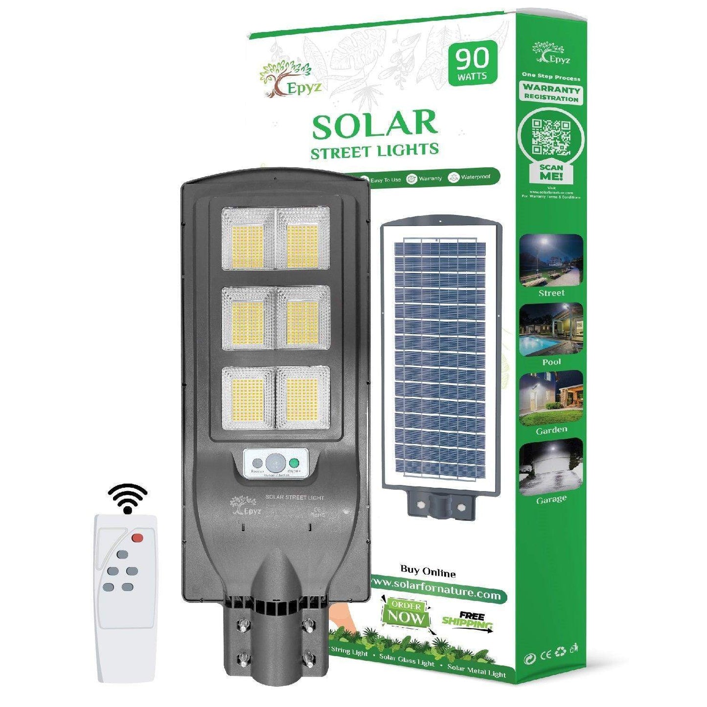 90 Watt Solar Grey Street Warm Lights With Motion Sensor  (Without Pole)