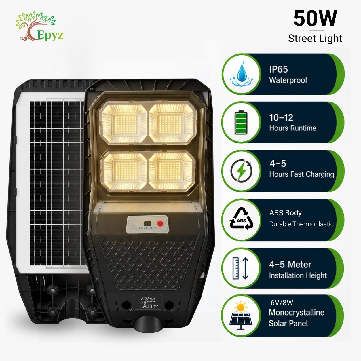 50 Watt Hexagon Solar Street Warm Light for Garden (Warm Light)