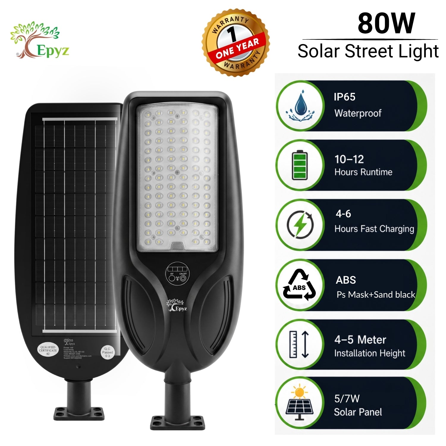 80WATT SOLAR STREET LIGHT WITH OPTICAL LENS LED