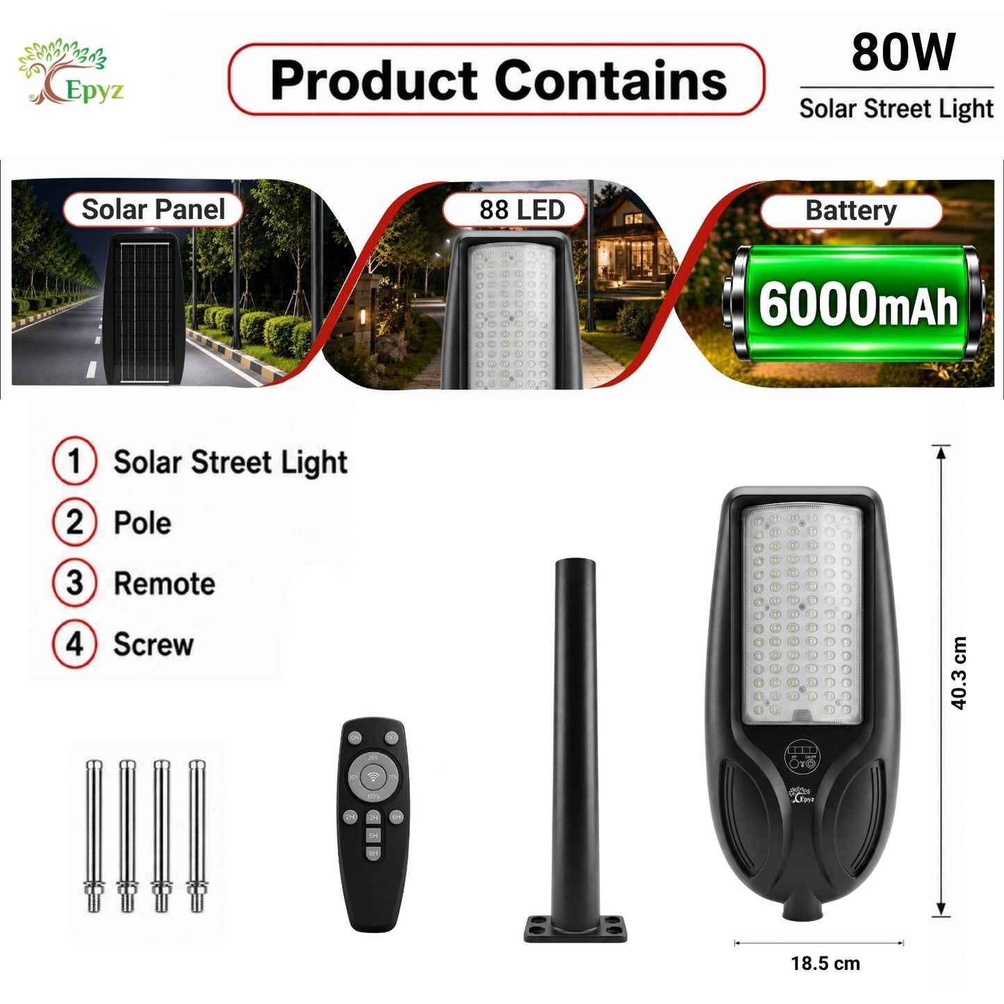 80WATT SOLAR STREET LIGHT WITH OPTICAL LENS LED