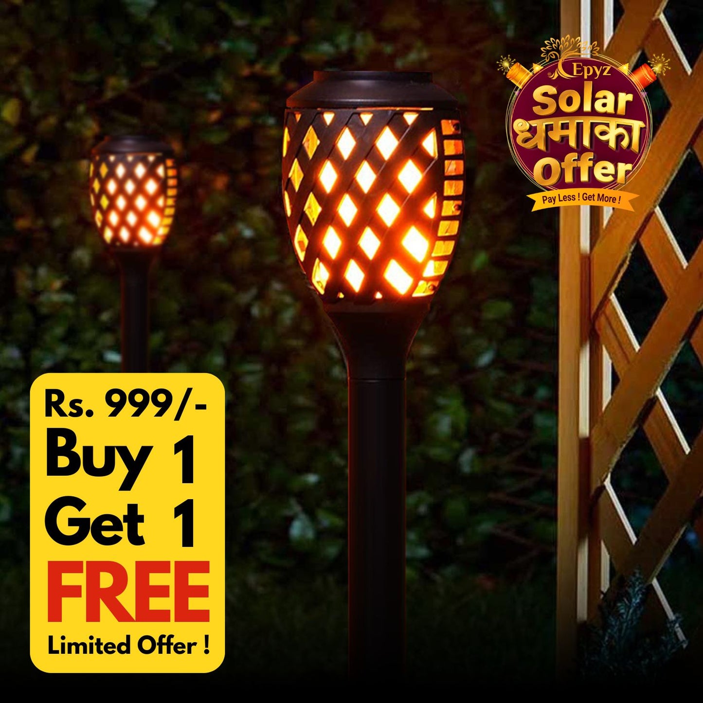 Solar Powered Garden Lights Mashaal (Buy 1 Get 1 Free)