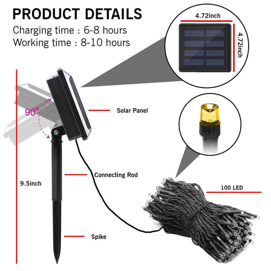100 LED Solar Yellow String Light( Buy 1 Get 1 Free ! )