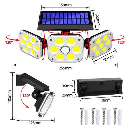 Solar Security Light | Solar 3 Head Motion Sensor Cob Light