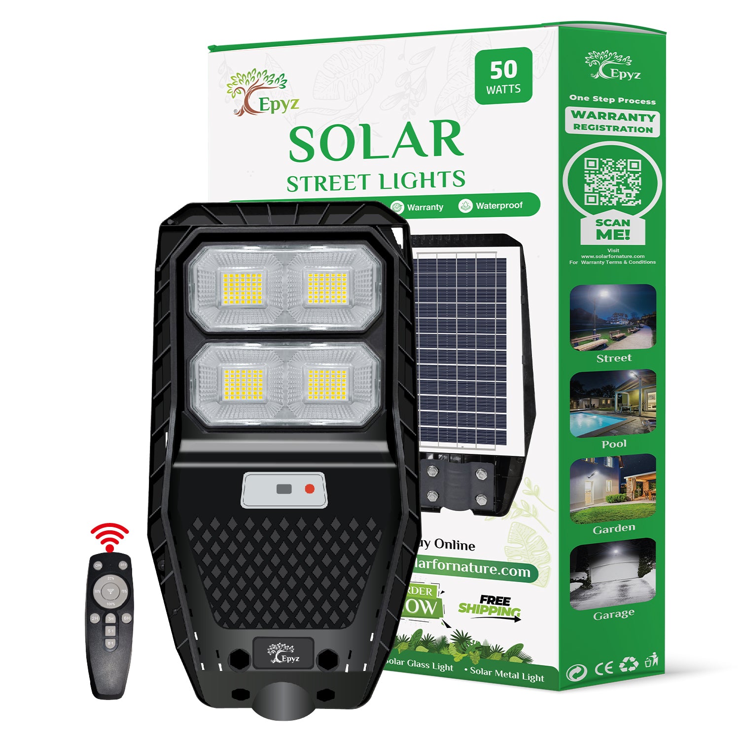 50 Watt Hexagon Solar Street White Light for Garden (With Pole)