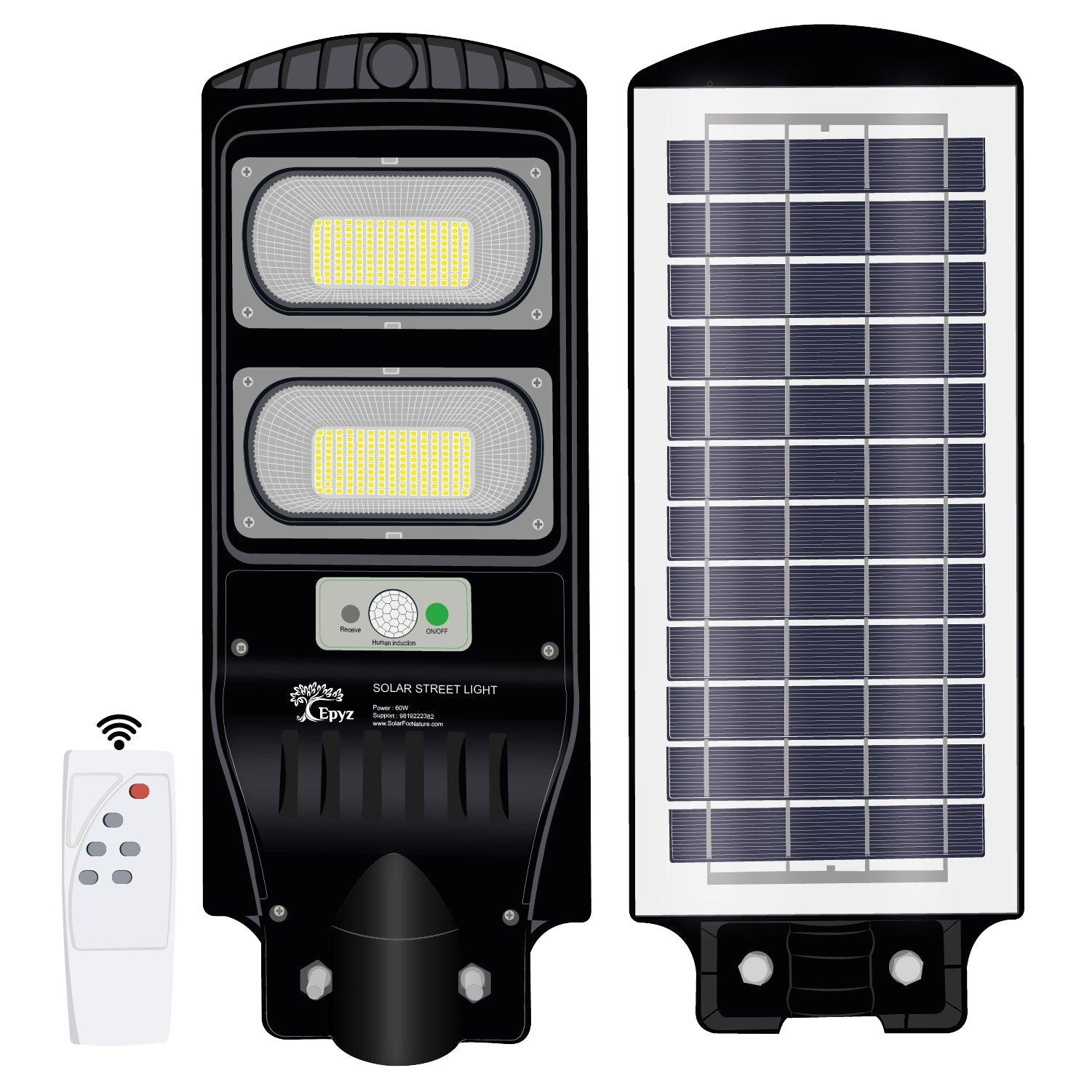 60 Watt Street Lights | Solar Black Street Lights White Yellow