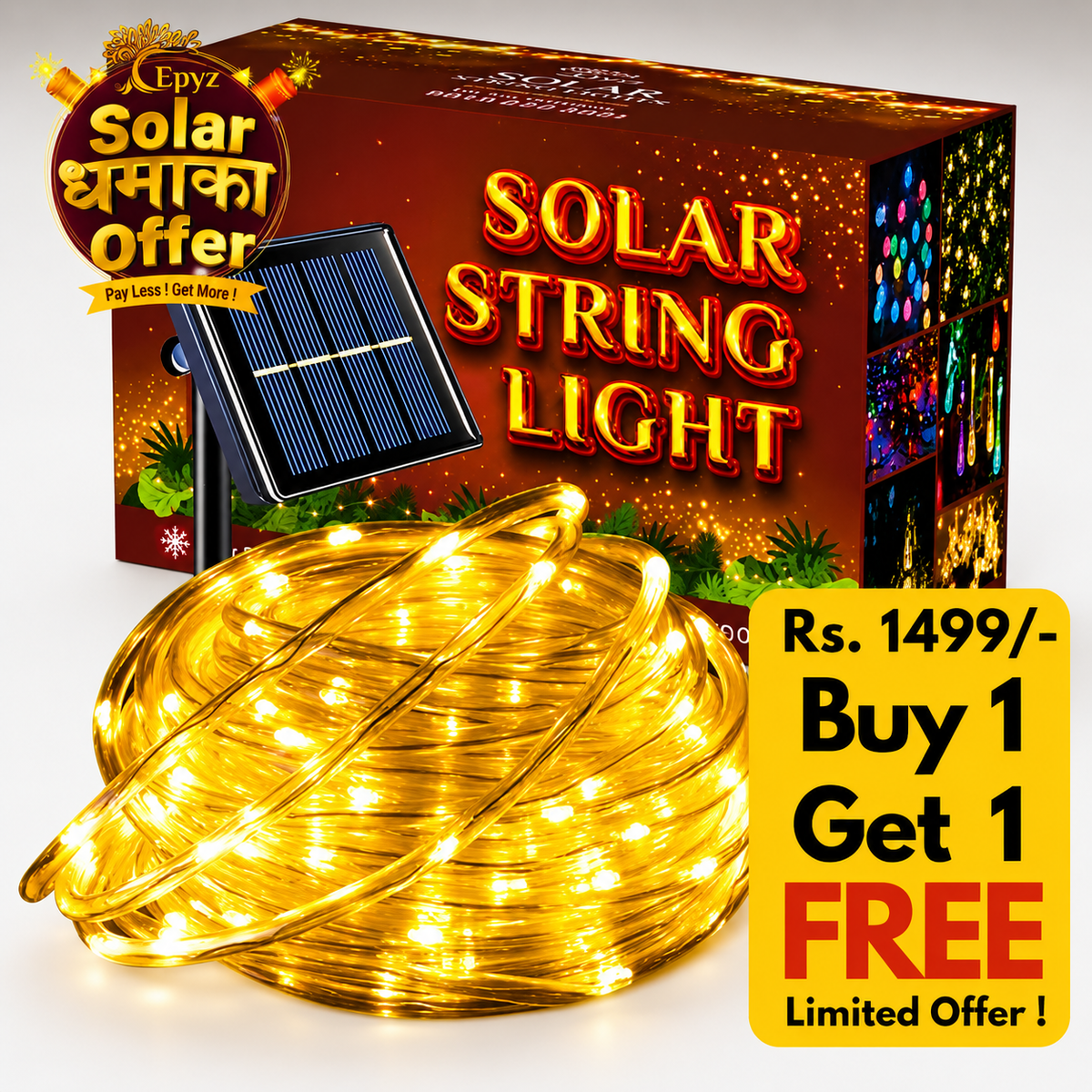 Solar Decorative Tree 50 LED Warm Lights - Epyz( Buy 1 Get 1 Free ! )