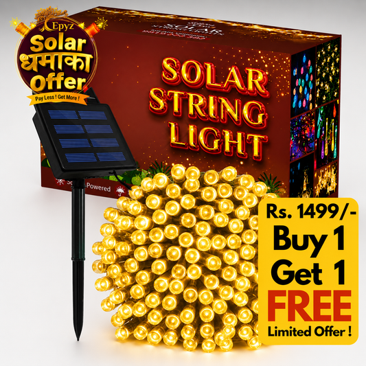 100 LED Solar Yellow String Light( Buy 1 Get 1 Free ! )