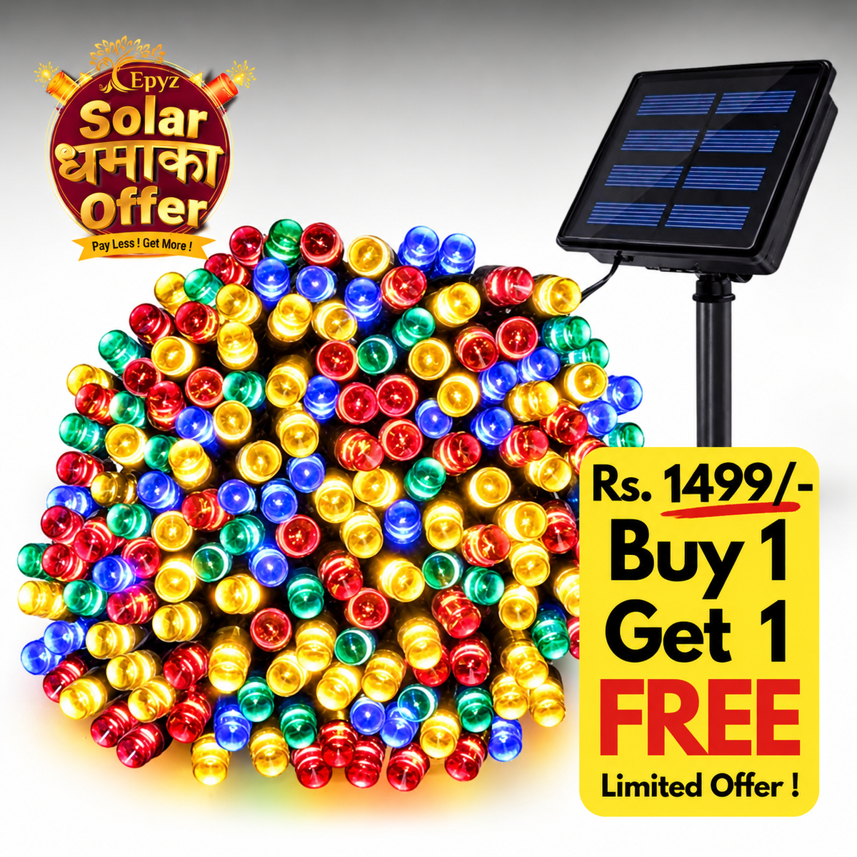 Solar Room Decor Lights 100 Led Multicolor - Epyz( Buy 1 Get 1 Free ! )