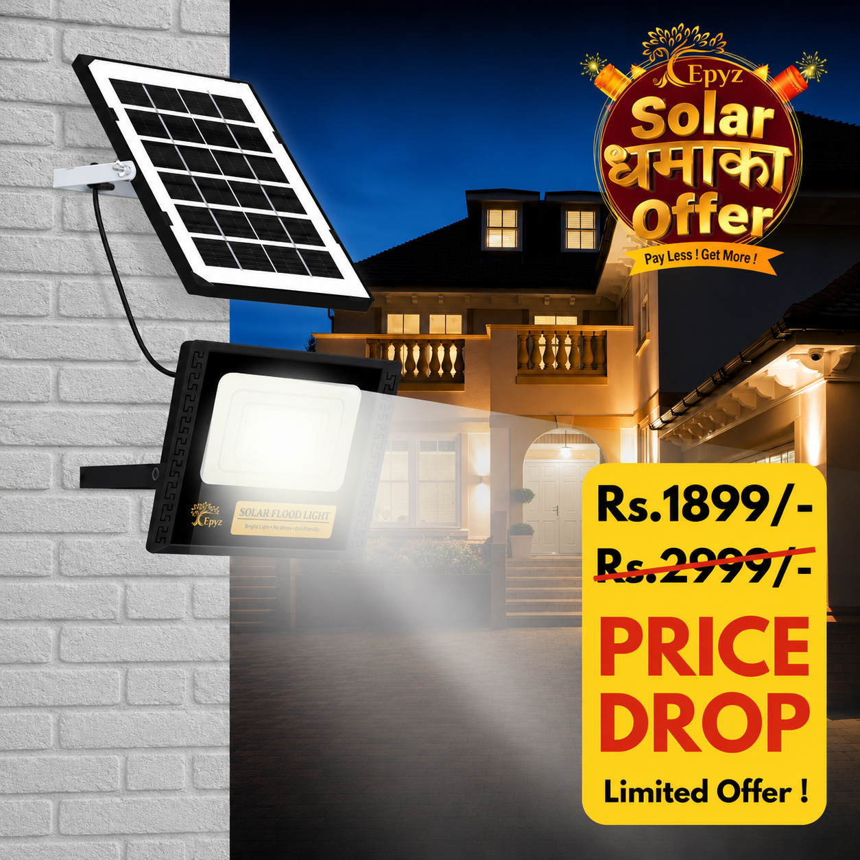 30 Watt Outdoor Solar Flood Light for Home