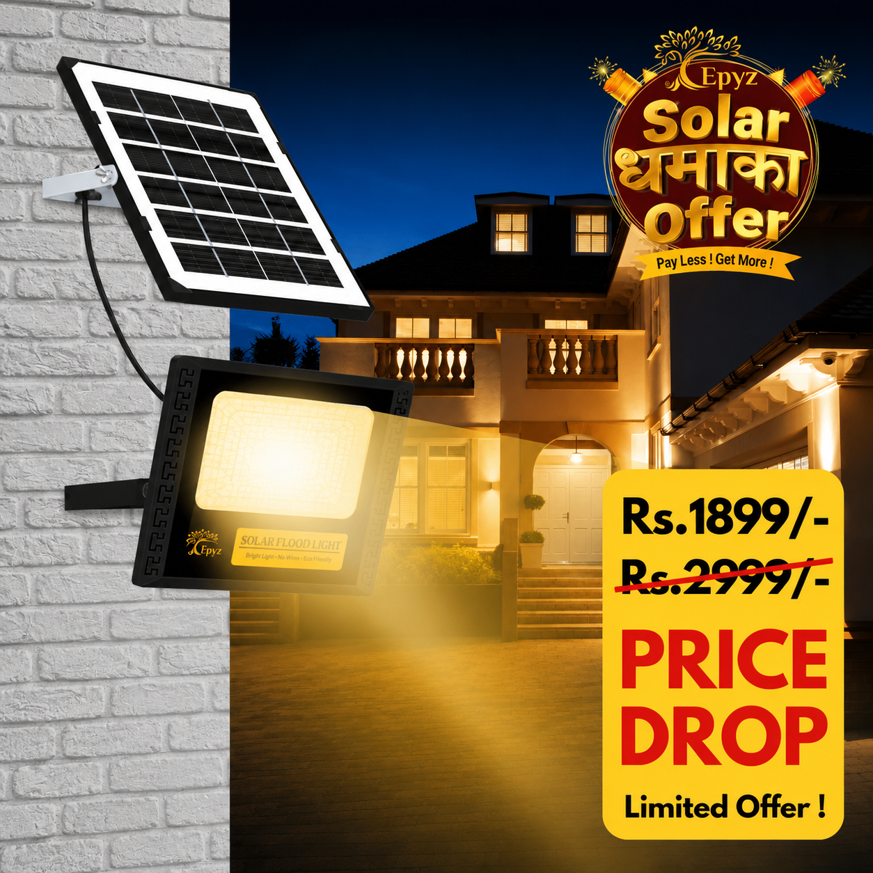 30 Watt Outdoor Solar Flood Light for Home