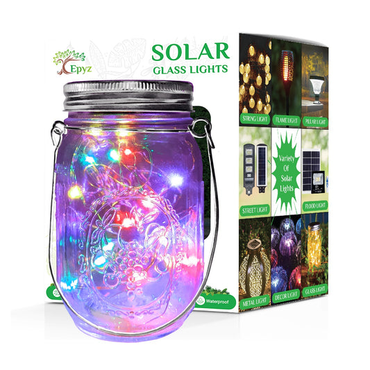 Hanging Jar Lights | Solar Glass Jar Multicolour Light