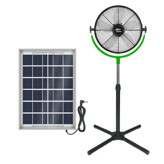 SOLAR POWERED PORTABLE  & RECHARGEABLE FAN - 14 INCH ALUMINIUM BODY (PEDESTAL FAN)