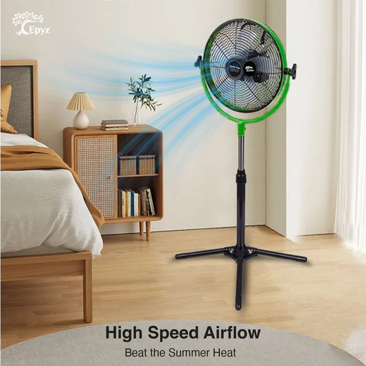SOLAR POWERED PORTABLE  & RECHARGEABLE FAN - 14 INCH ALUMINIUM BODY (PEDESTAL FAN)