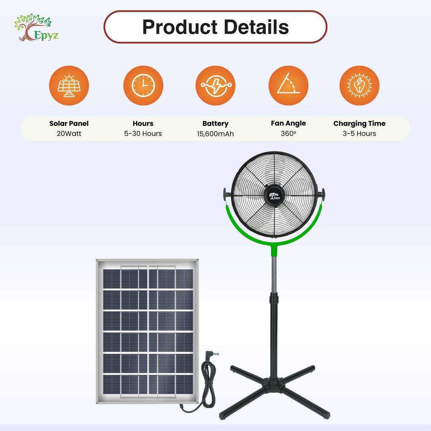 SOLAR POWERED PORTABLE & RECHARGEABLE FAN - 14 INCH ALUMINIUM BODY (PEDESTAL FAN)