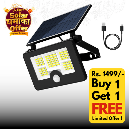 Solar LED Flood Light 20W (Buy 1 Get 1 Free) | USB Rechargeable | 2000mAh Battery