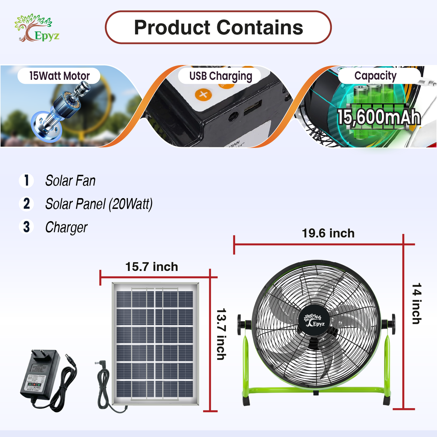 SOLAR POWERED PORTABLE  & RECHARGEABLE FAN - 14 INCH ALUMINIUM BODY (TABLE FAN )