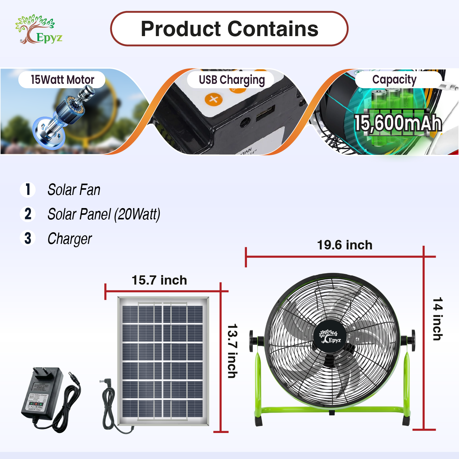 SOLAR POWERED PORTABLE  & RECHARGEABLE FAN - 14 INCH ALUMINIUM BODY (TABLE FAN )