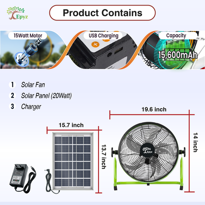 SOLAR POWERED PORTABLE  & RECHARGEABLE FAN - 14 INCH ALUMINIUM BODY (TABLE FAN )
