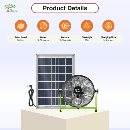 SOLAR POWERED PORTABLE  & RECHARGEABLE FAN - 14 INCH ALUMINIUM BODY (TABLE FAN )