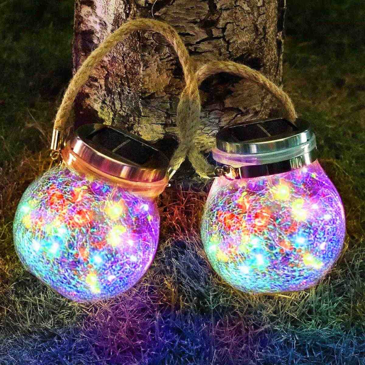 Solar Hanging 20 LED Glass Jar Multi Color Light