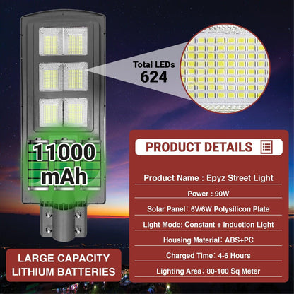 90 Watt Solar Street Light for Outdoor (White Light)